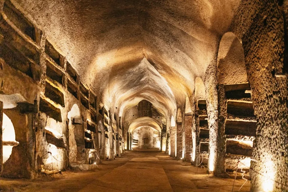 The lower level of the Catacombs of San Gennaro