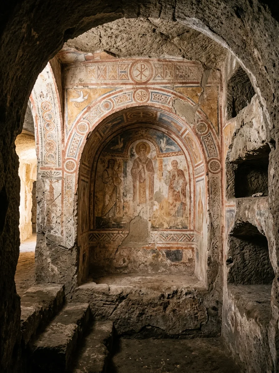 Frescoed early-Christian tombs in the Catacombs of San Gennaro