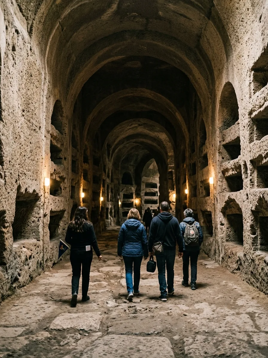 A guide leading visitors through the tufa galleries